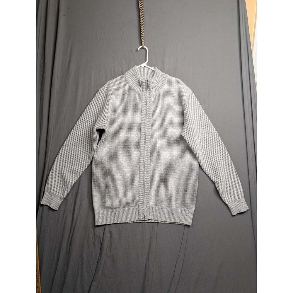 Marx & Dutch Mens Gray Waffle Knit Full Zip Sweater Fleece Lined Plaid Large